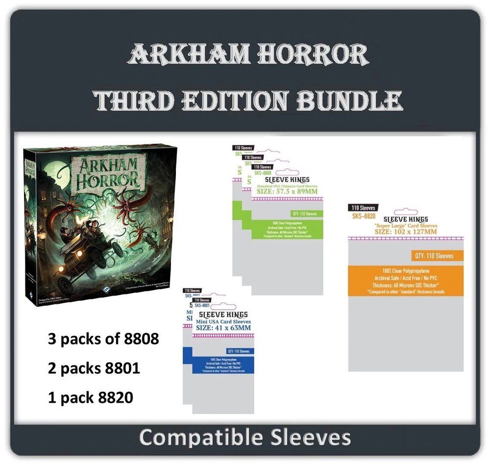 "Arkham Horror" (Third Edition) Compatible Sleeve Bundle (8801 X 2 + 8808 X 3 +