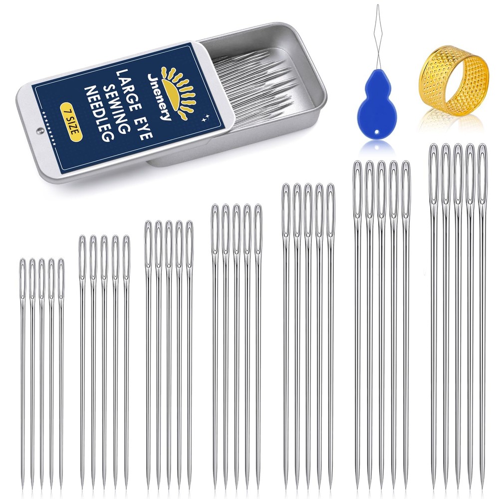35 Pcs Large Eye Sewing Needles, 7 Size Sewing Sharp Needles for Handsewing, ...