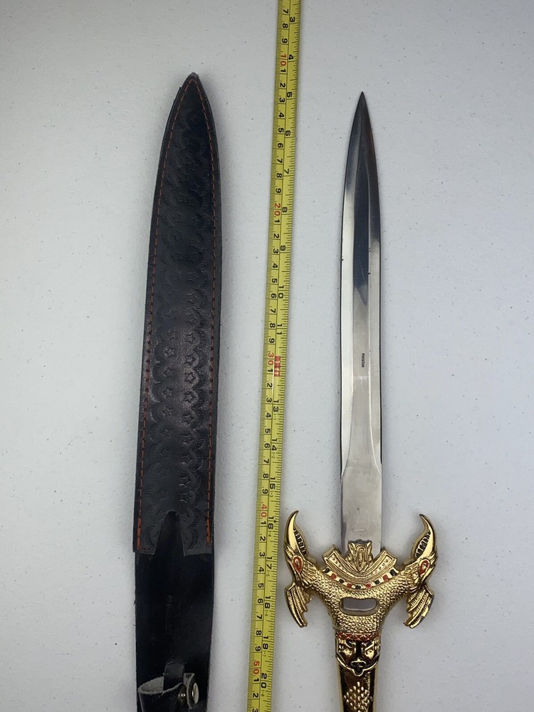 Decorative Dagger Heavy Gold Tone Handle (Needs TLC) 12” Blade