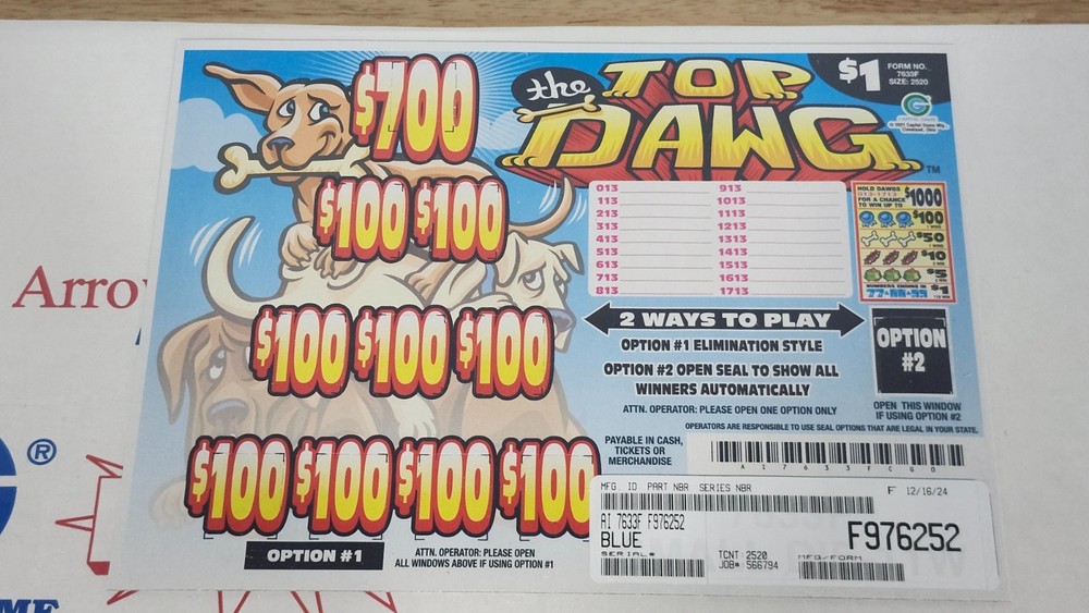 sealed pull tab ticket game The Top Dawg-2520 count