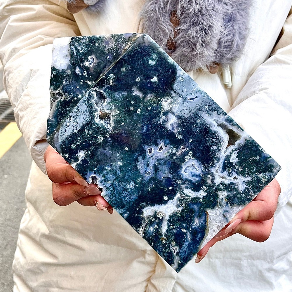 3.63LB Water grass agate wide column obelisk sample column