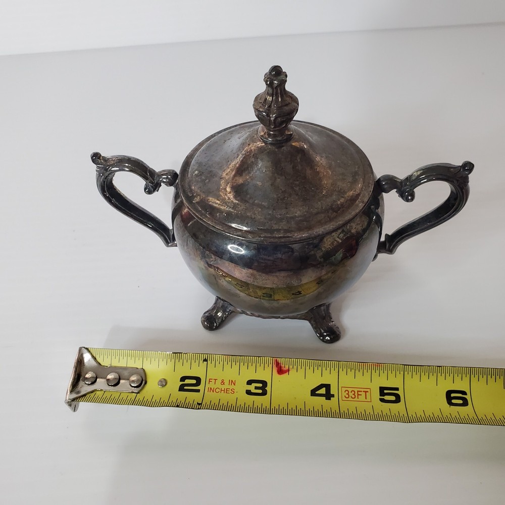 Vintage Silverplate Serving Sugar Bowl Container Footed Ornate Unmarked