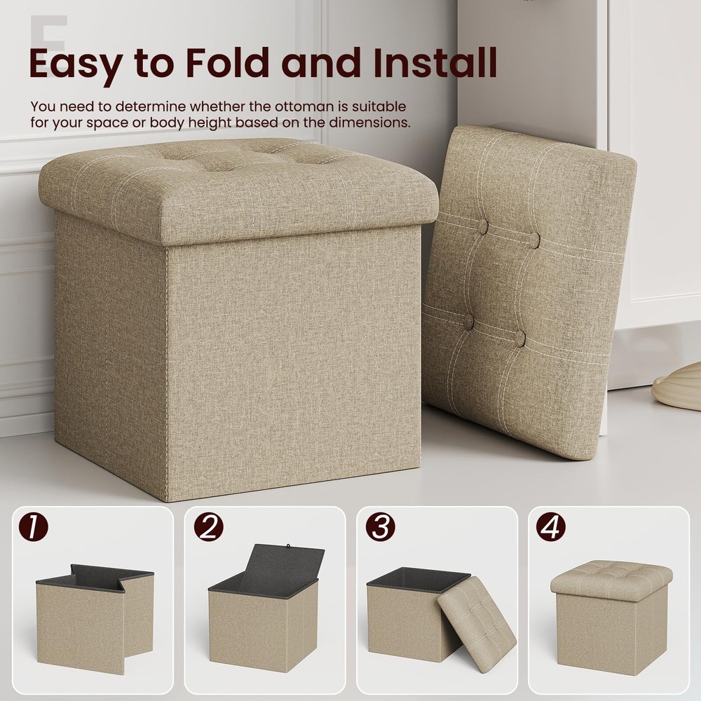 15 Inches Storage Ottoman Cube Foldable Storage Boxes Footrest Step Stool Padded