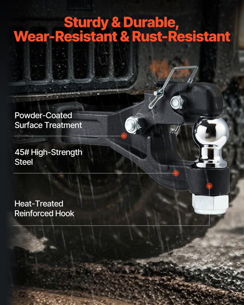 Pintle Hitch 2 inches Receiver Hook for 2.5 to 3 inches Lunette Ring 16000 lbs