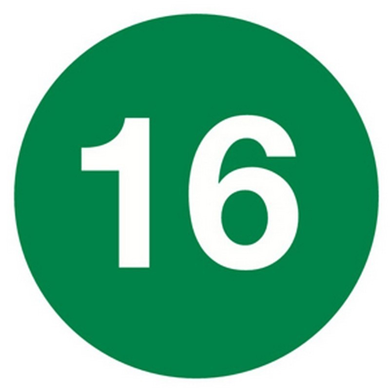 4" Diameter Number 16 Circle Labels (500 per Roll)