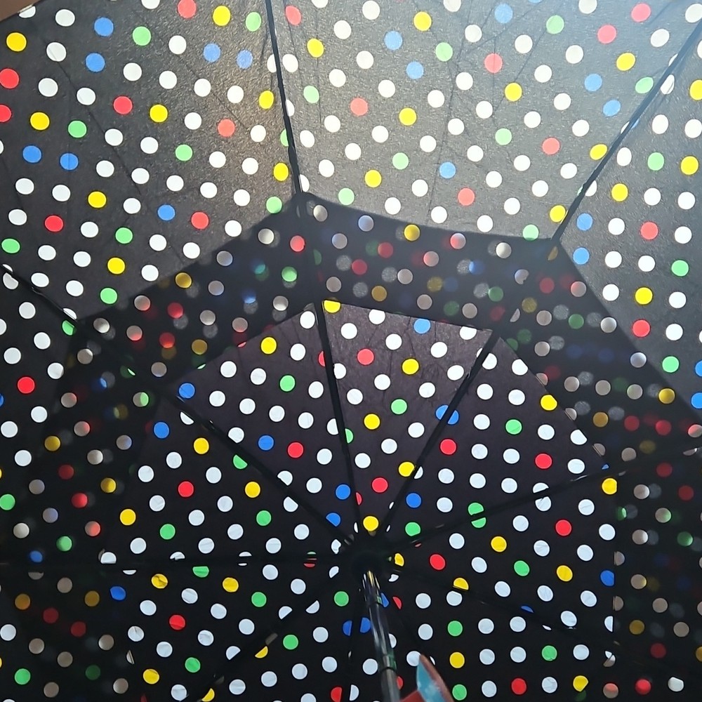 totes Compact Polka Dot Umbrella Black Multicolor Windproof Eco-Friendly