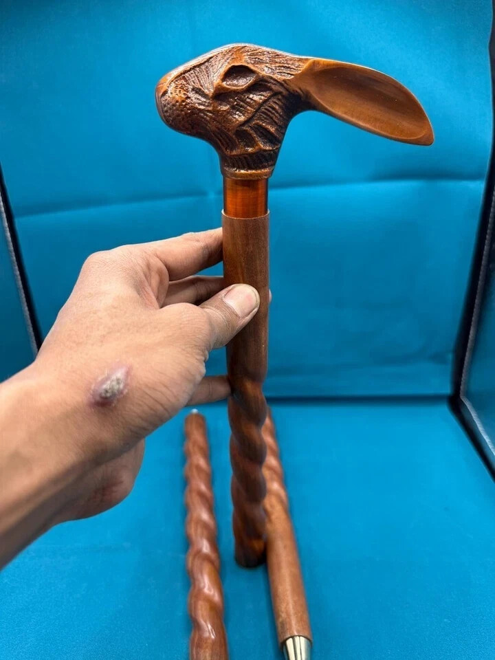 Antique Solid Rabbit Head Handle Victorian Wooden Walking Stick Cane For Him