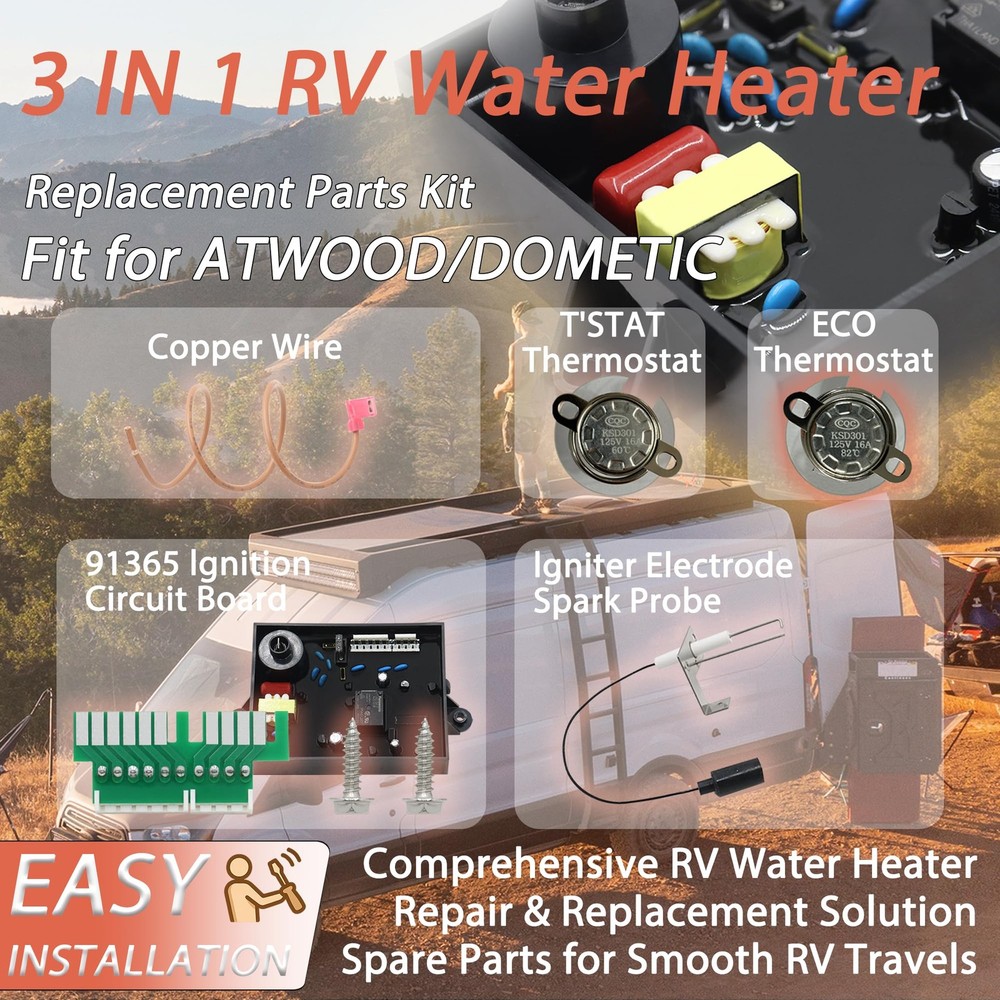RV Water Heater Replacement Kit - Circuit Board, Thermostat, Spark Igniter