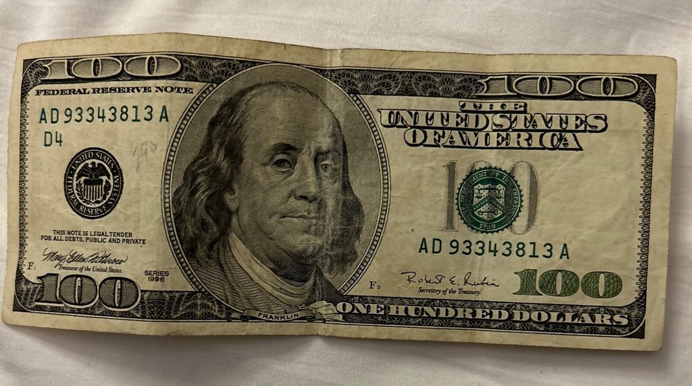 1996 $ 100 inverted printing error super top rare