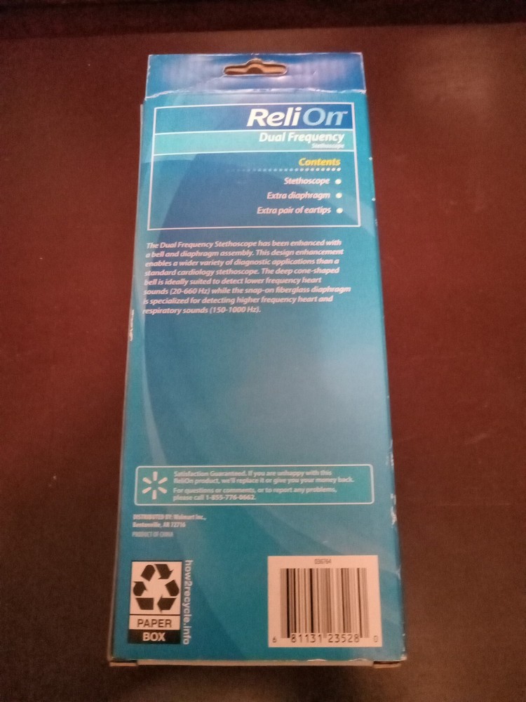 Relion Dual Frequency Stethoscope New Open Box Open Package Never Used