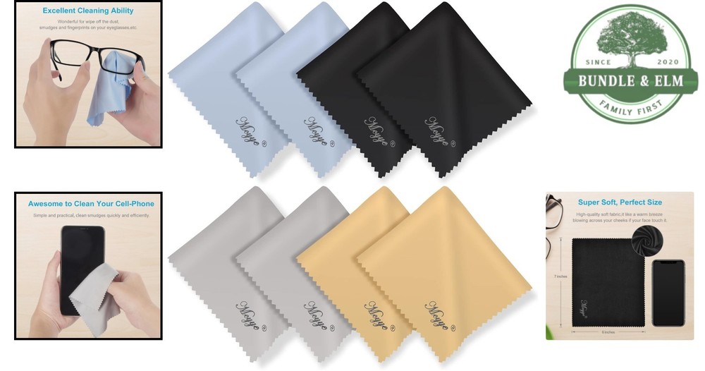 Microfiber Lens Wipes 8 Pack for Glasses and Electronics Cleaning