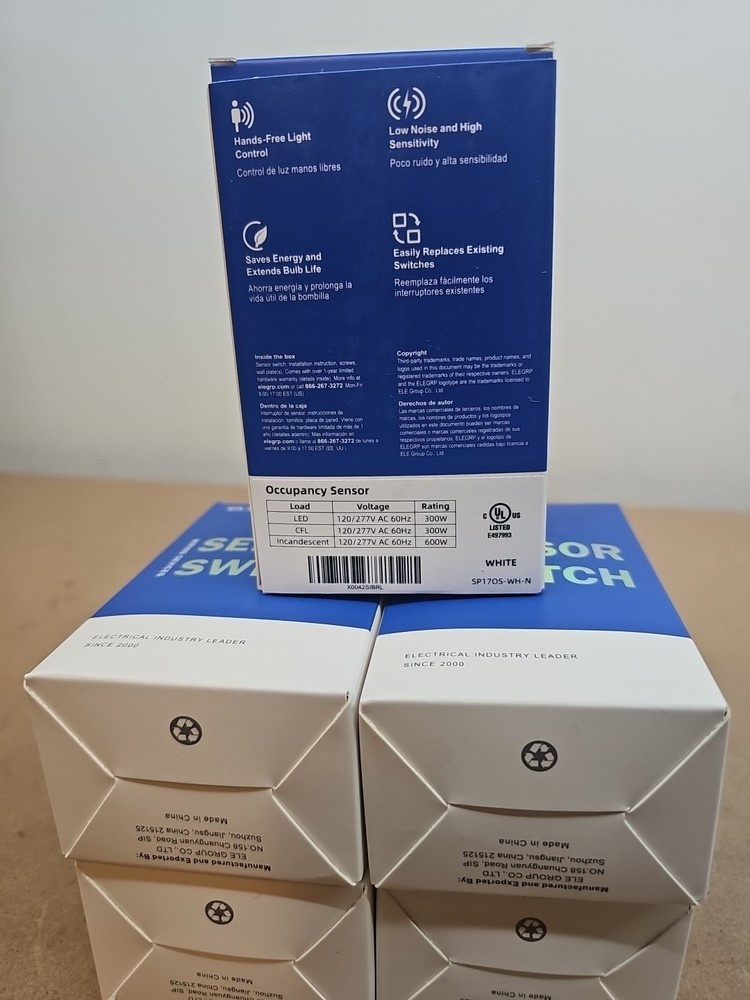 5 X ELEGRP Occupancy Sensor Light Wall Switch Infrared Motion Activated, WHITE