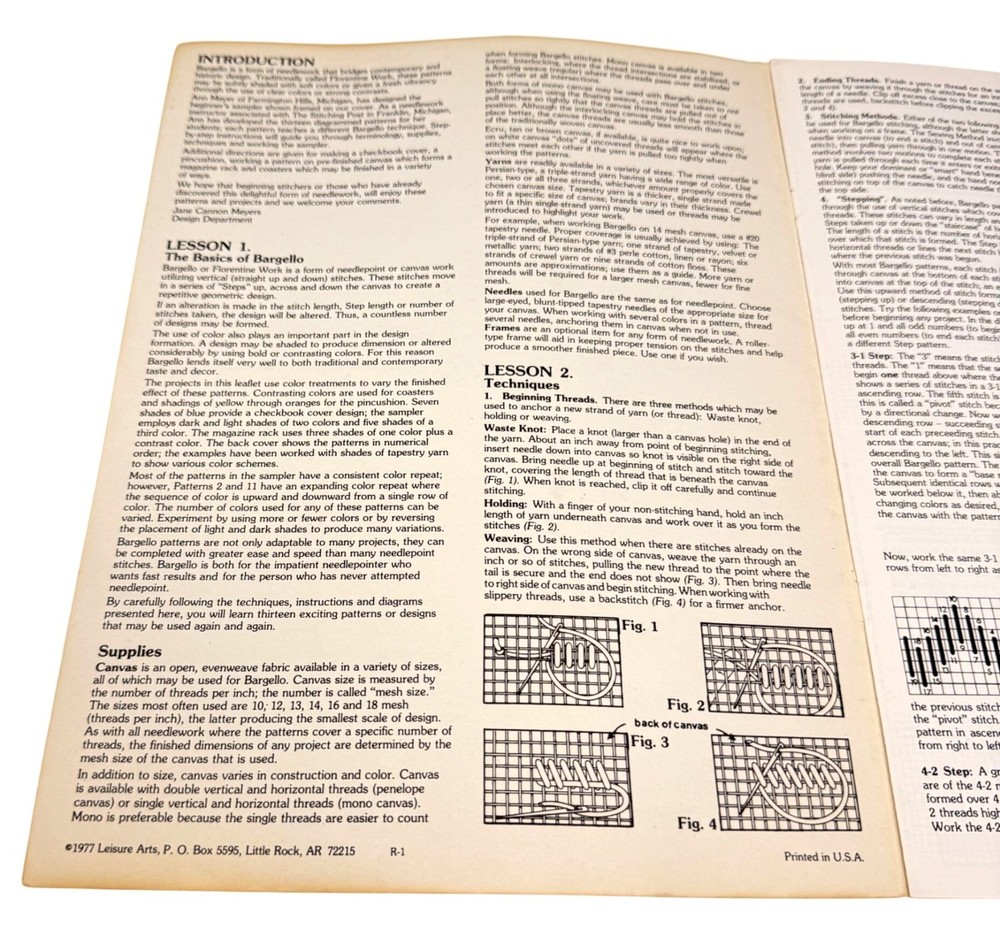 Bargello Basics Ann Meyer Leaflet 104 Leisure Arts 5 Projects 13 Patterns 1977