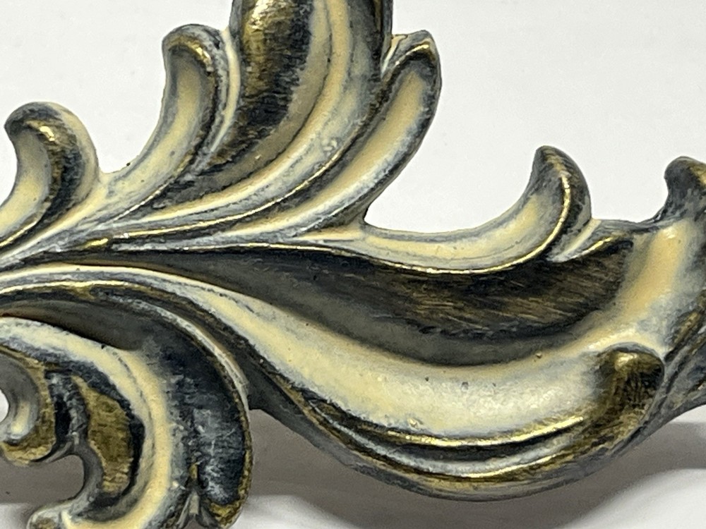 Vintage NOS 9 1/4” Decorative Brass/Whitewash Fixed Drawer Pull