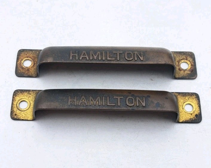 Antique Bin Pulls Drawer Printers Cabinet Hamilton Handle Brass Hardware Pair