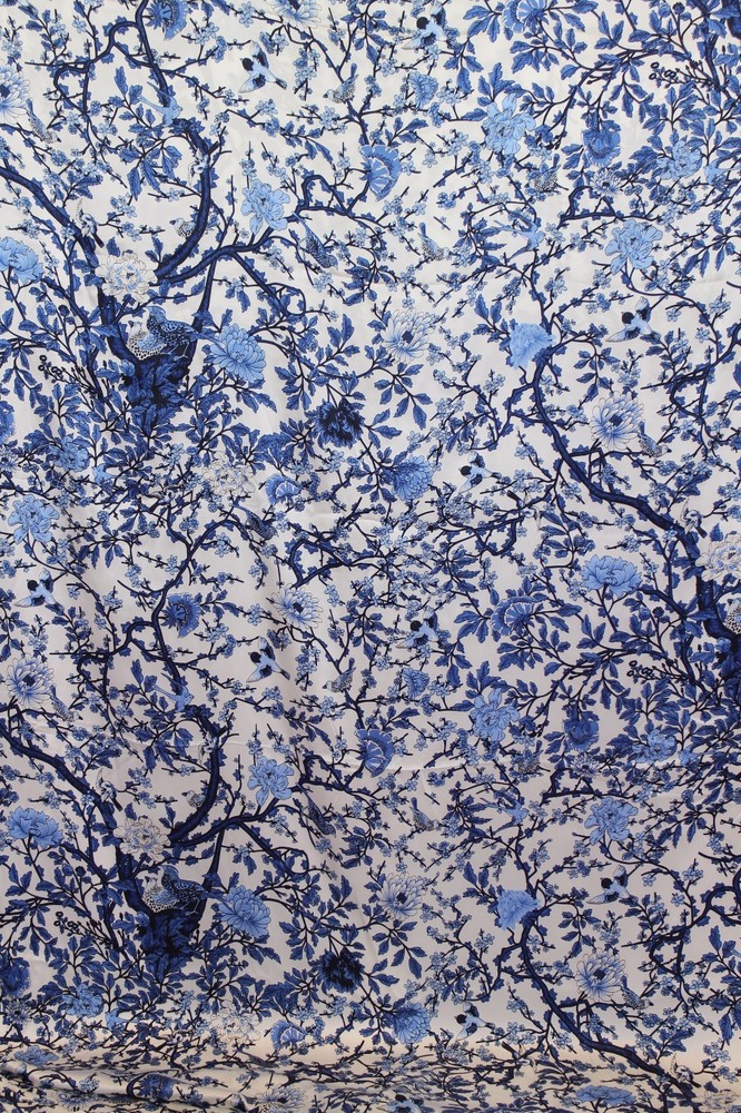 New 100% Charmeuse Silk Fabric Blue Tree M54 Per Yard