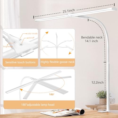 LED Double Head Architect Lamps, Extra Bright Workbench Office Lighting, White