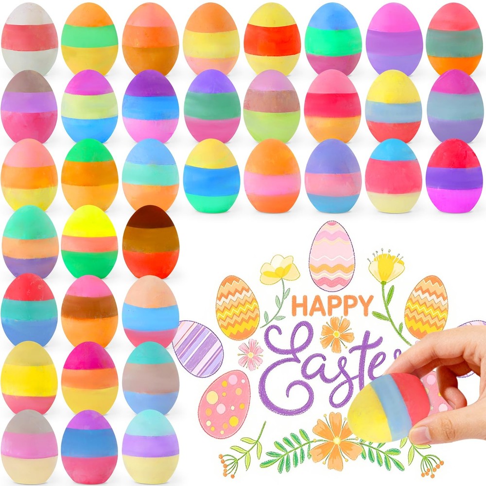 36 Pack Easter Sidewalk Chalks Bulk 3-Layer Chalk Eggs for Kids Easter Basket...
