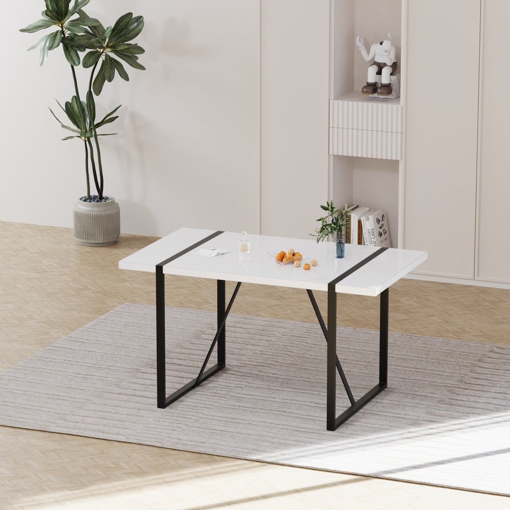 55 " modern rural industrial rectangular MDF white dining table, suitable for