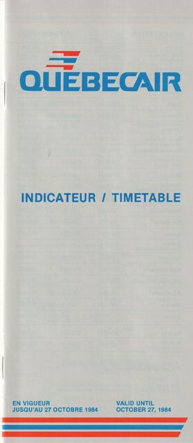 Quebecair timetable valid until 1984/10/27