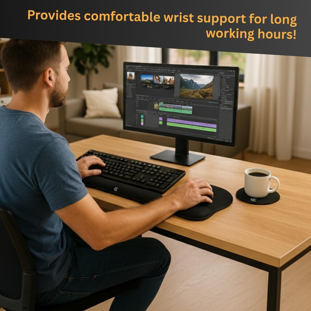 4pc Wrist Rests for Keyboard and Mouse Pad Set - Memory Foam Cushion, Black -...