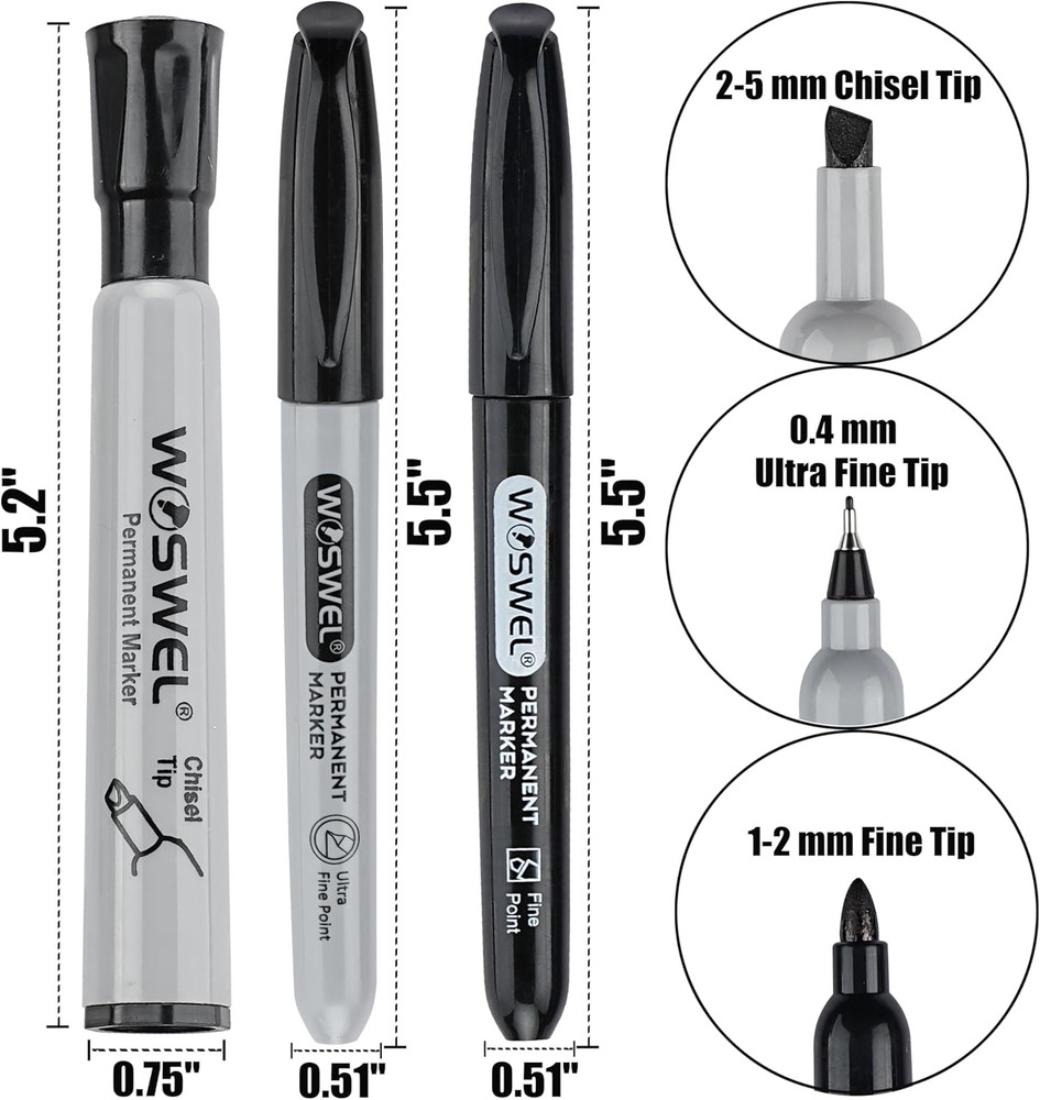 Permanent Markers 36 Variety Pack: Ultra-Fine, Chisel, Fine Tips