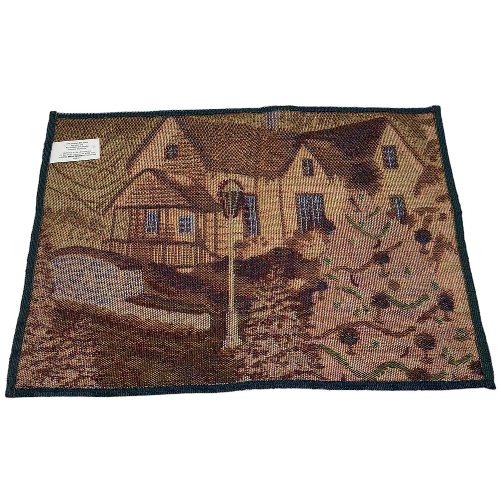 Christmas Tapestry Placemats Set Of 2 Multicolor Winter Scenery Rectangular