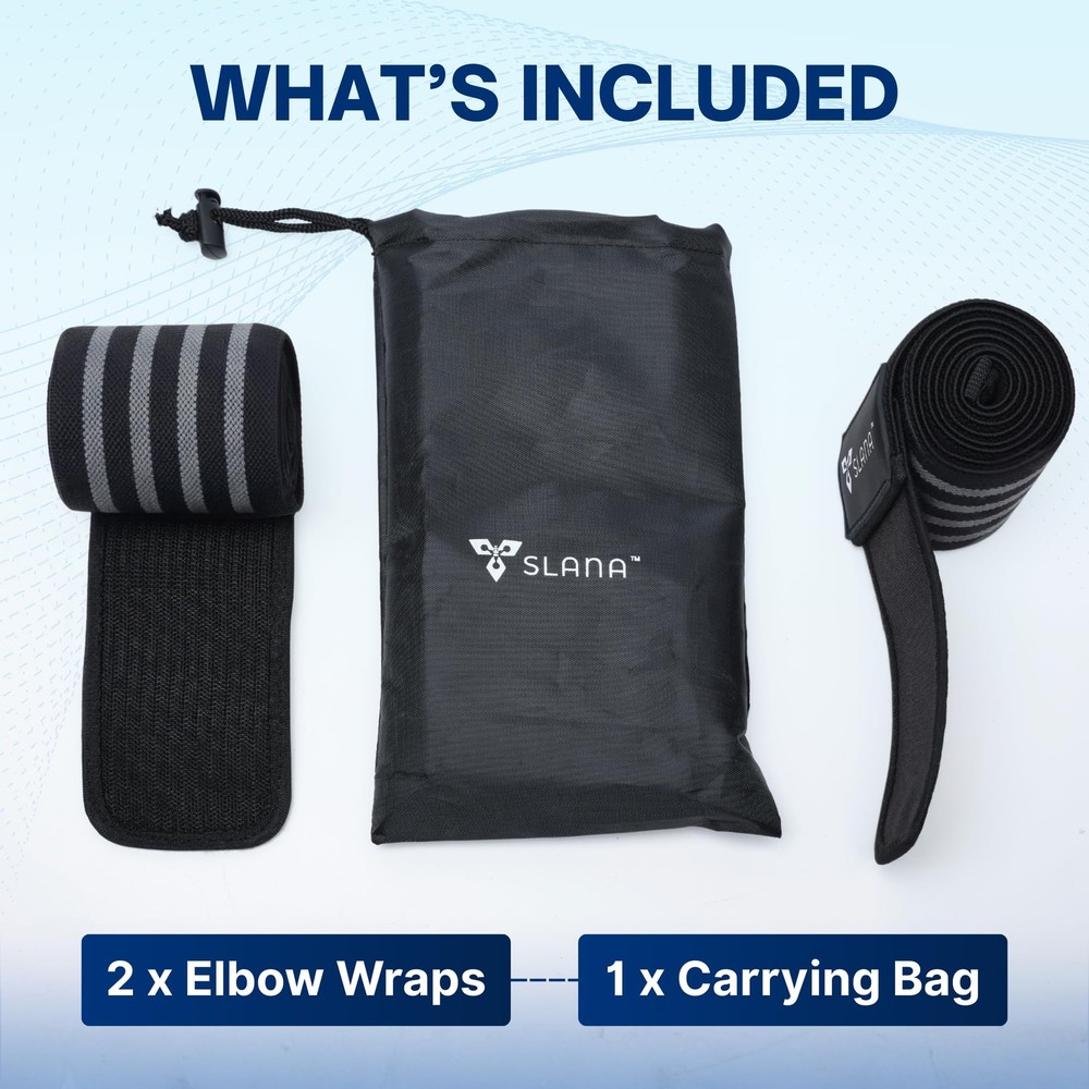 Elbow Wraps for Weightlifting – 40” Long Adjustable Compression - Elbow Sleev...