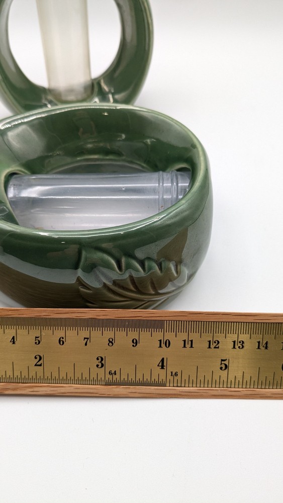 Vtg Ceramic Circular Bamboo Planters with Plastic Inserts Embossed Leaf Design