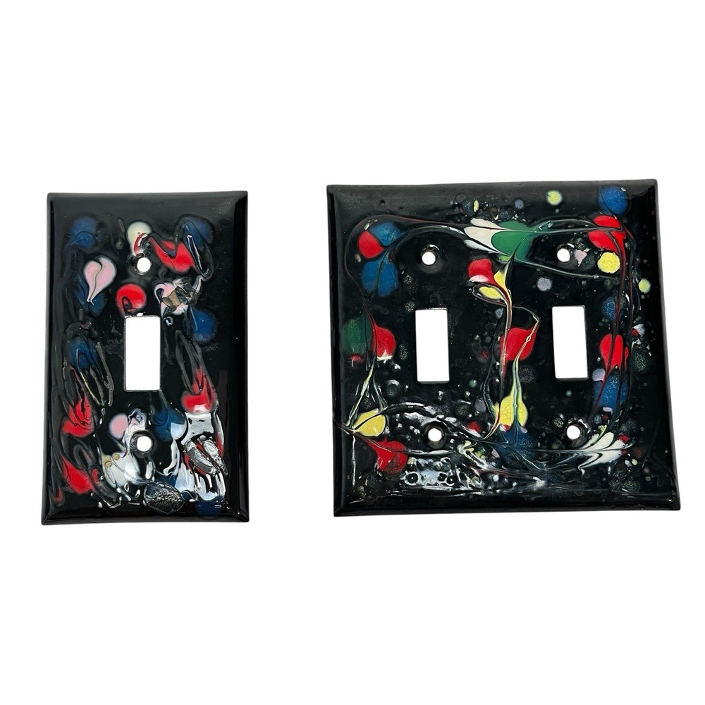 Vintage Hand Painted Copper Metal Light Switch Covers Set