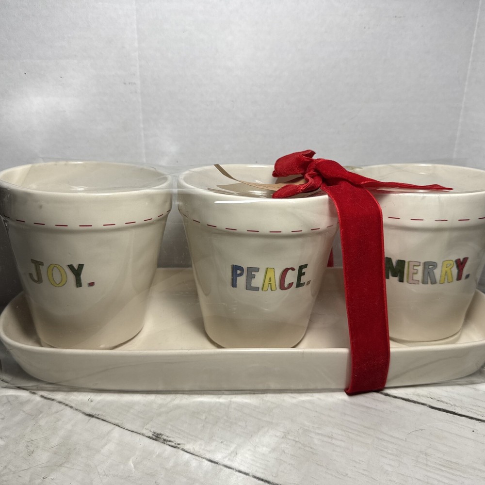 Rae Dunn Joy Peace & Merry Planter Set
