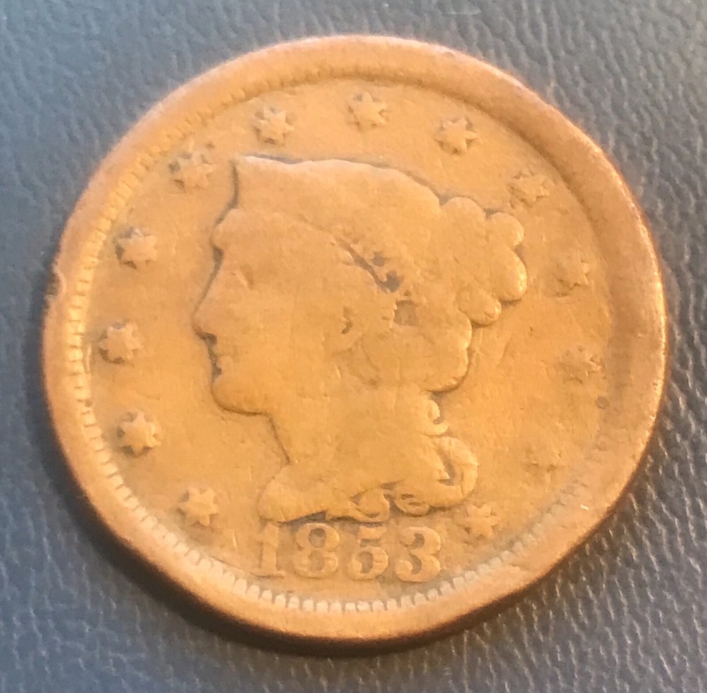 Engraved 1853 large cent , neat !