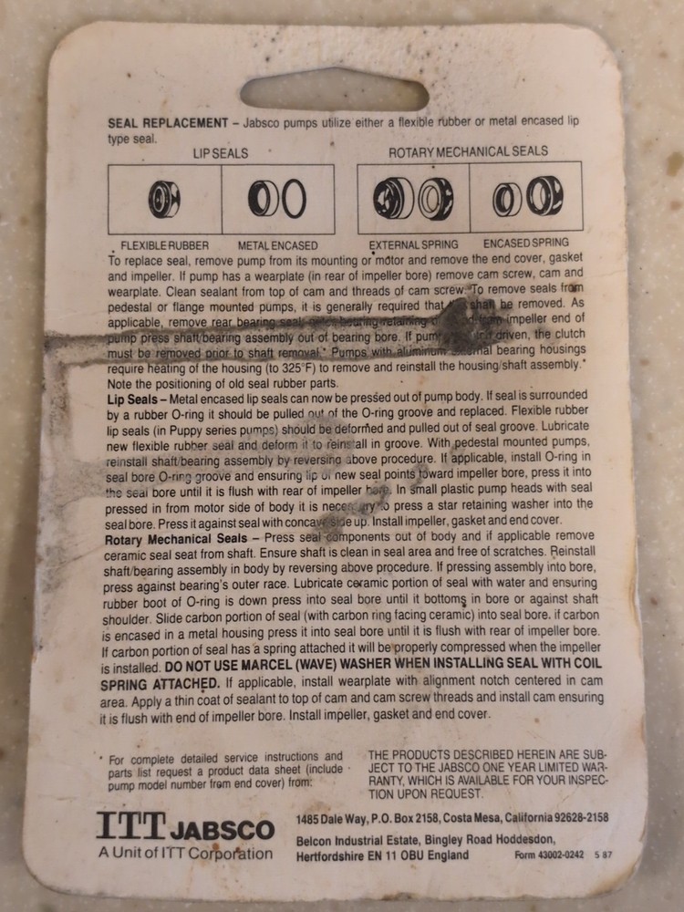 JABSCO SEAL KIT 92700-0060