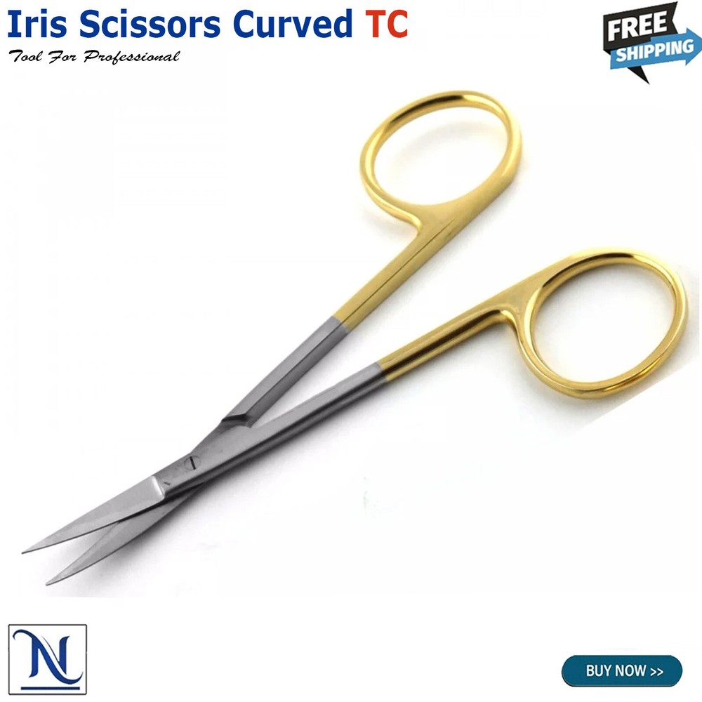 Curved TC Iris Scissors Tungsten Carbide Tip Inserts Fine Sutures Dissection Lab