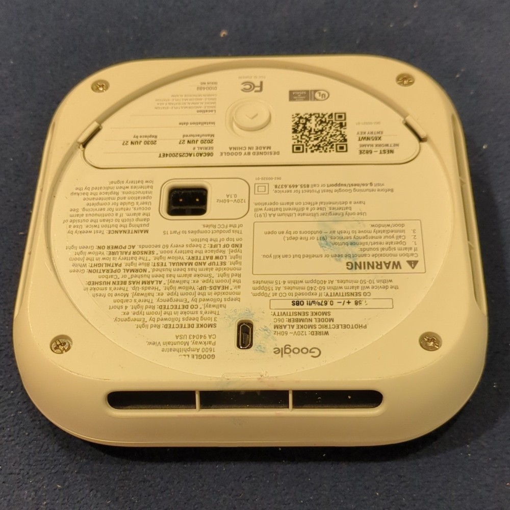 Google Nest Protect Smoke & Carbon Monoxide Detector Wired White Model 06C