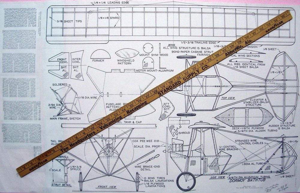 DORMOY BATHTUB PLANS + BUILDING ARTICLE for a 28" FF Model Airplane