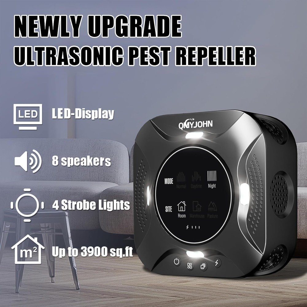 LED Display-Ultrasonic Pest Repeller with LED Strobe Light Multi-Mode - NEW