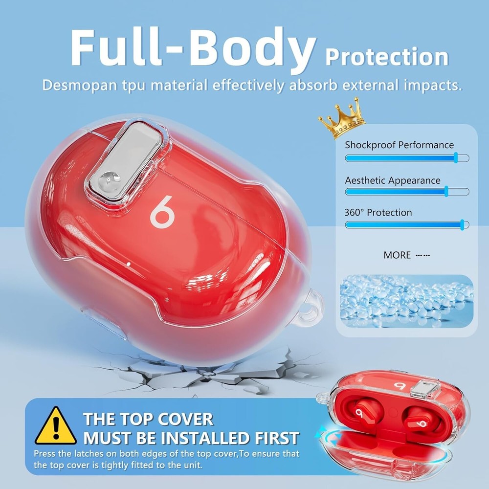 【with Safety Lock】 for Beats Studio Buds/Studio Buds Plus Case Clear White-b2