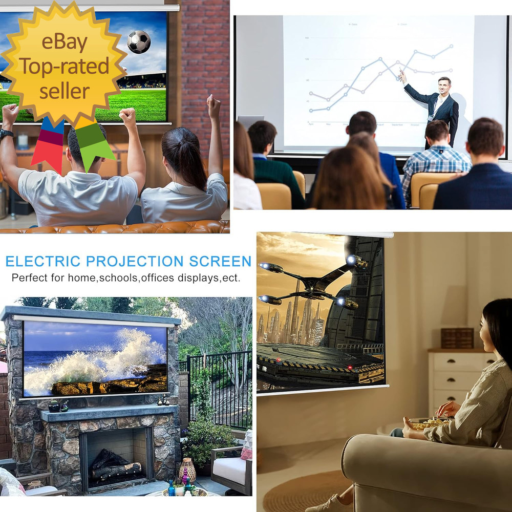 120" Motorized Projector Screen Electric Diagonal Automatic Projection 4:3 HD Mo