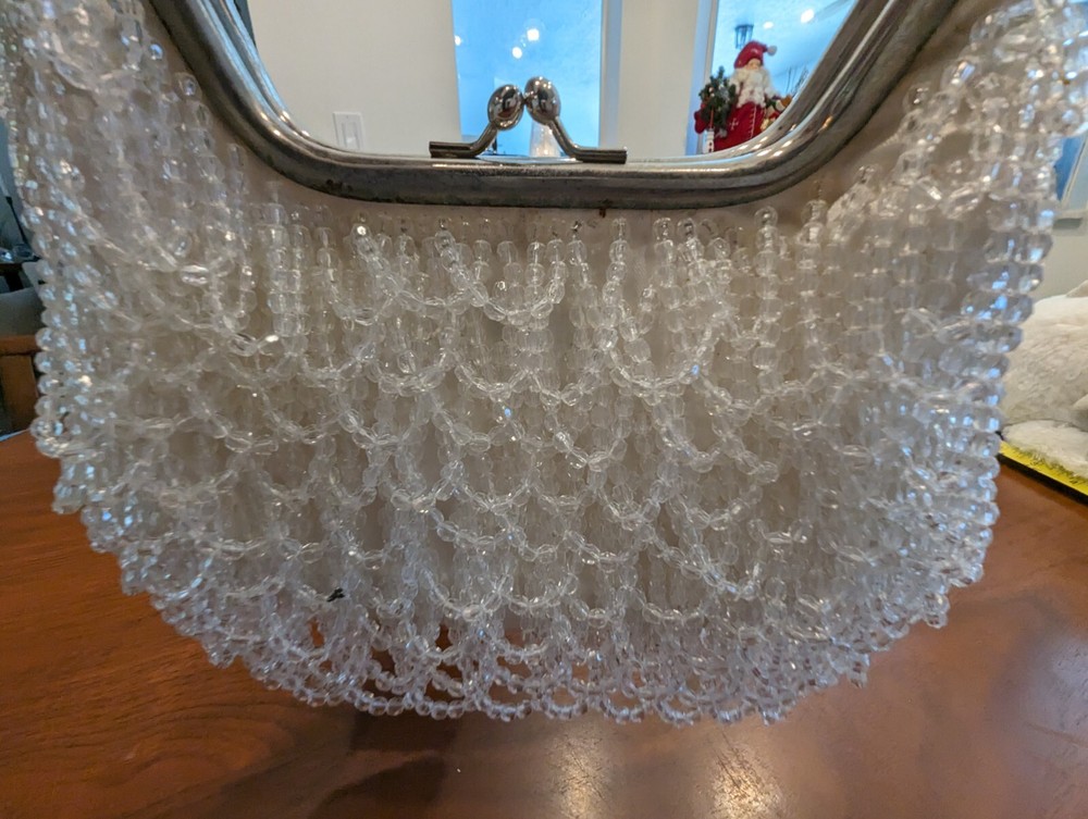 NWT ALFRED ANGELO WHITE BEADED SEQUIN EVENING BAG BRIDE SILVERTONE HANDLE LATCH