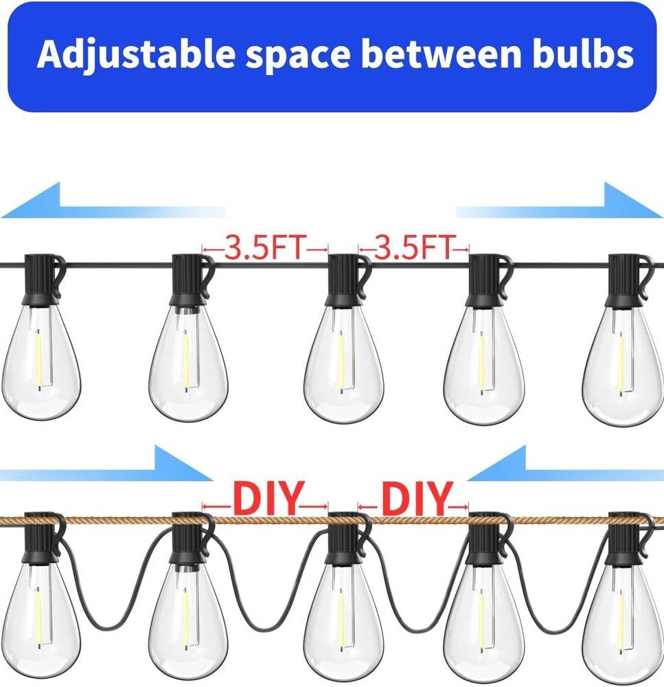 Outdoor String Lights - LED Dimmable ST38 Warm Edison Connectable String Lights
