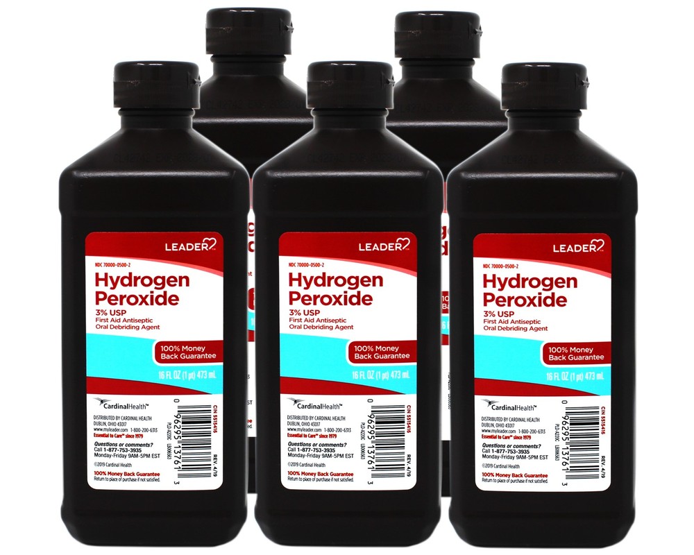 Leader Hydrogen Peroxide 3% Topical Solution First Aid Antiseptic 16 oz 5 Pack