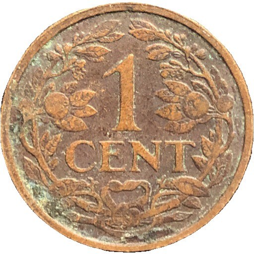 1925 Netherlands 1 Cent Bronze Coin - XF (Extra Fine) condition