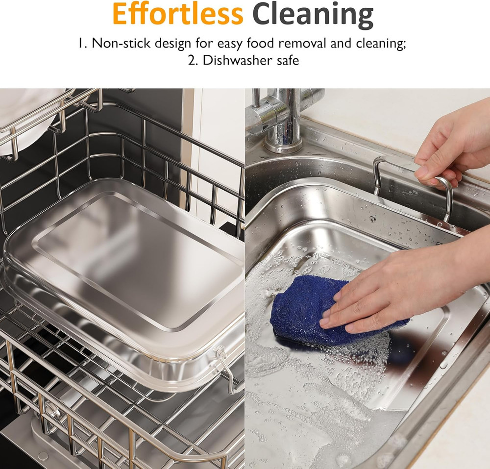 15.6'' Roasting Pan with V-Shaped Rack, Rectangular Lasagna Pan with Handle, Non