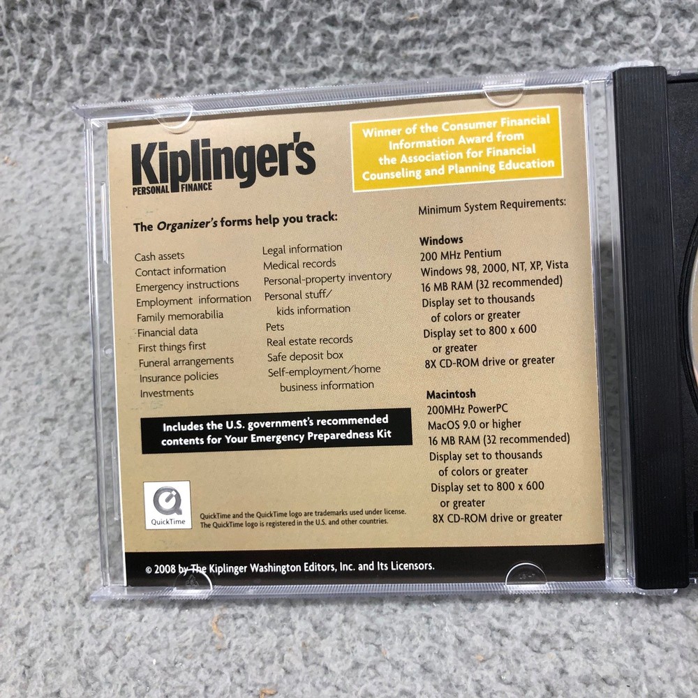 Kiplinger's Your Family Records Organizer Software CD-ROM Windows Mac