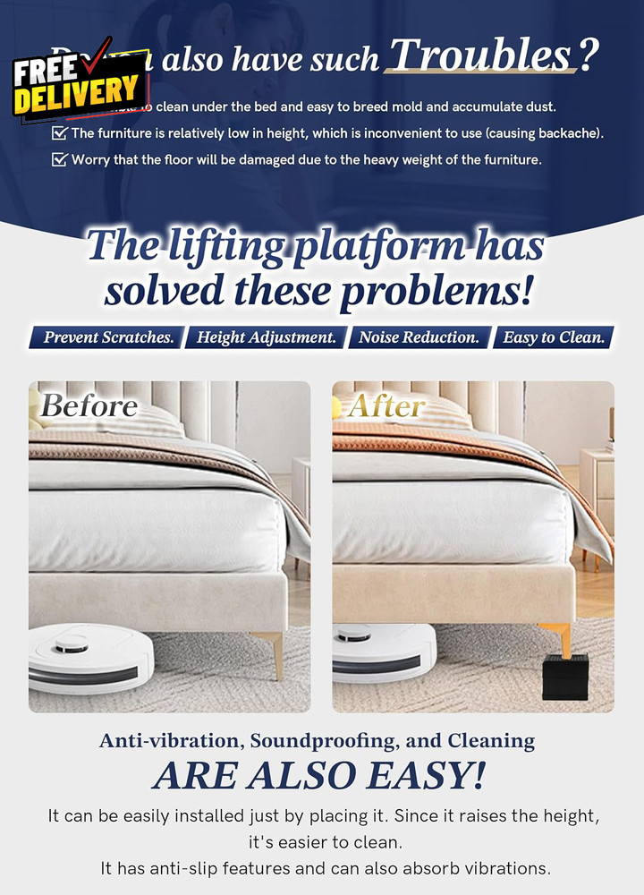 Bed Risers Furniture Risers Heavy-Duty Rectangular Adjustable Block 8 Pack.....