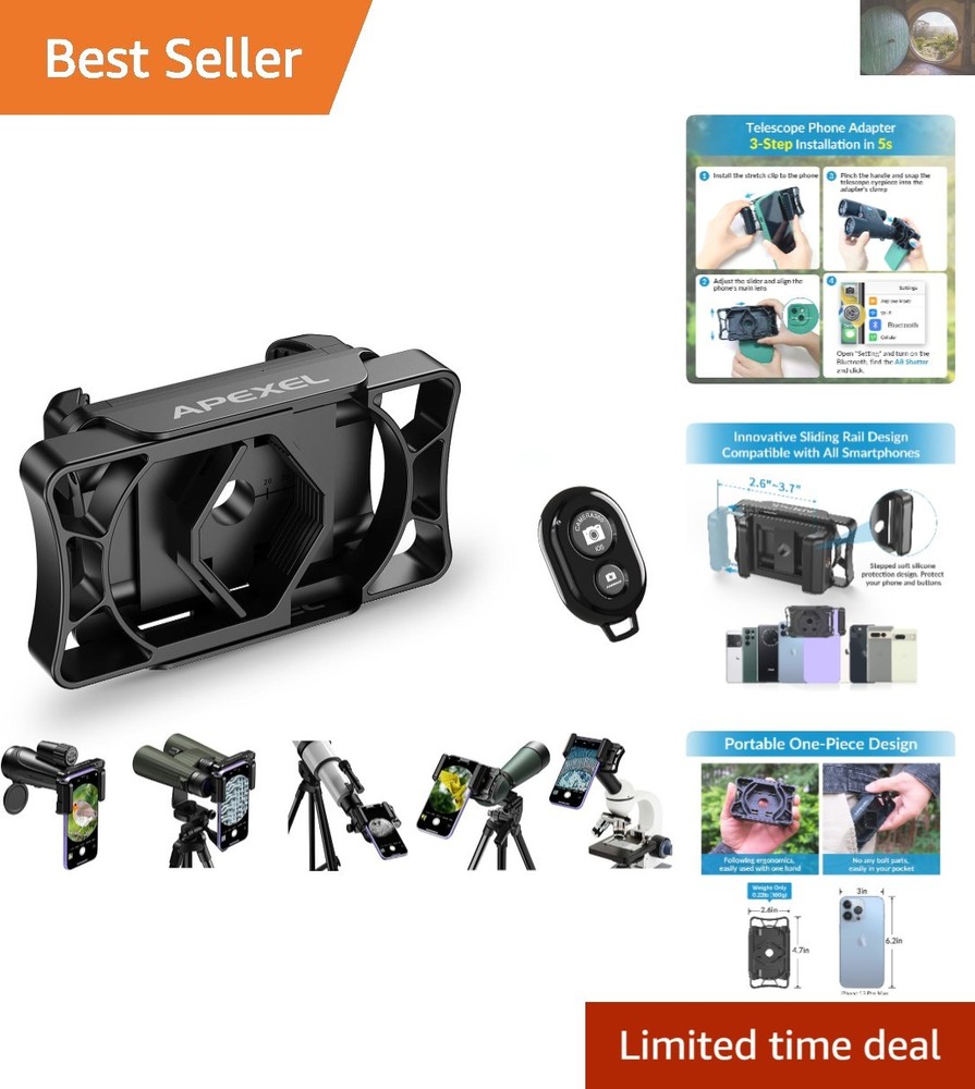 Universal Smartphone Binocular Adapter with Quick Install and Remote Control