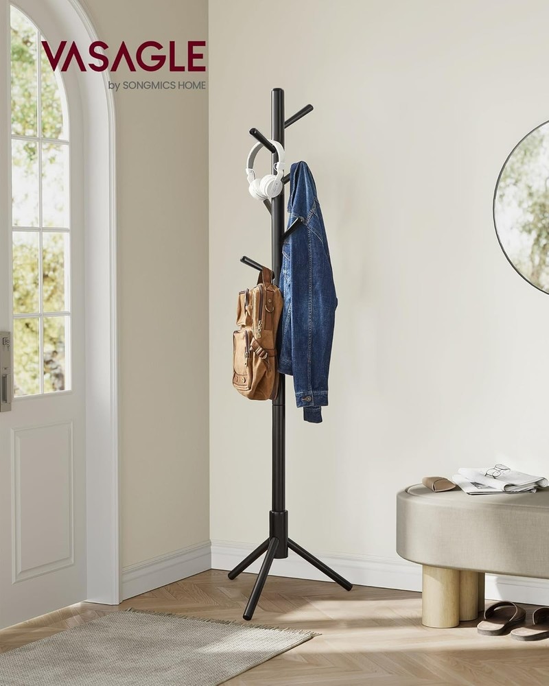 Elegant Solid Wood Coat Rack with 8 Hooks - Adjustable Height & Space-Saving