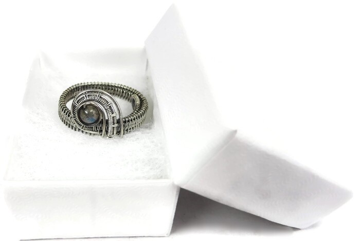 Labradorite Adjustable Ring, Woven in Sterling Silver Wire