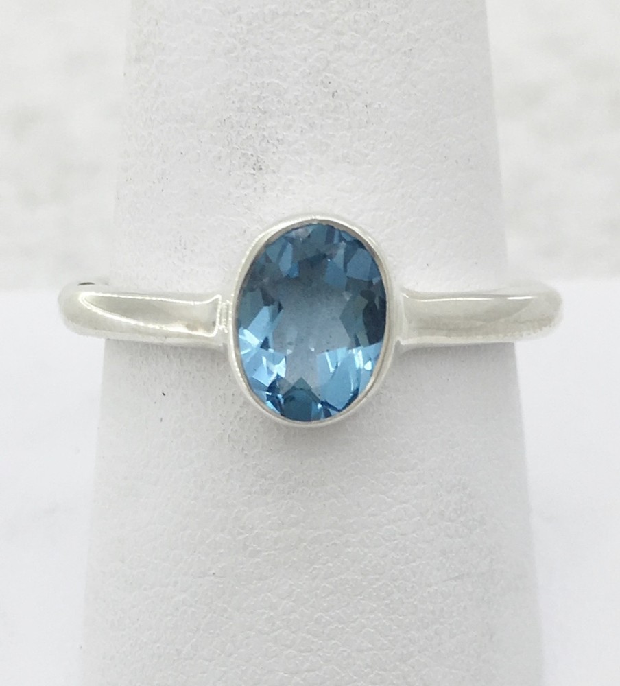 Hand Crafted Sterling Silver Blue Topaz Ring Size 9